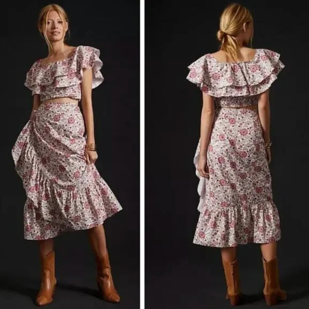 NWT Anthropologie Forever That Girl Wrap Skirt and Cropped Off Shoulder Top Set